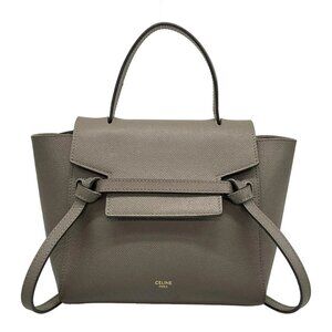Auth CELINE Belt Bag Nano Dark Gray Grained Calfskin Handbag